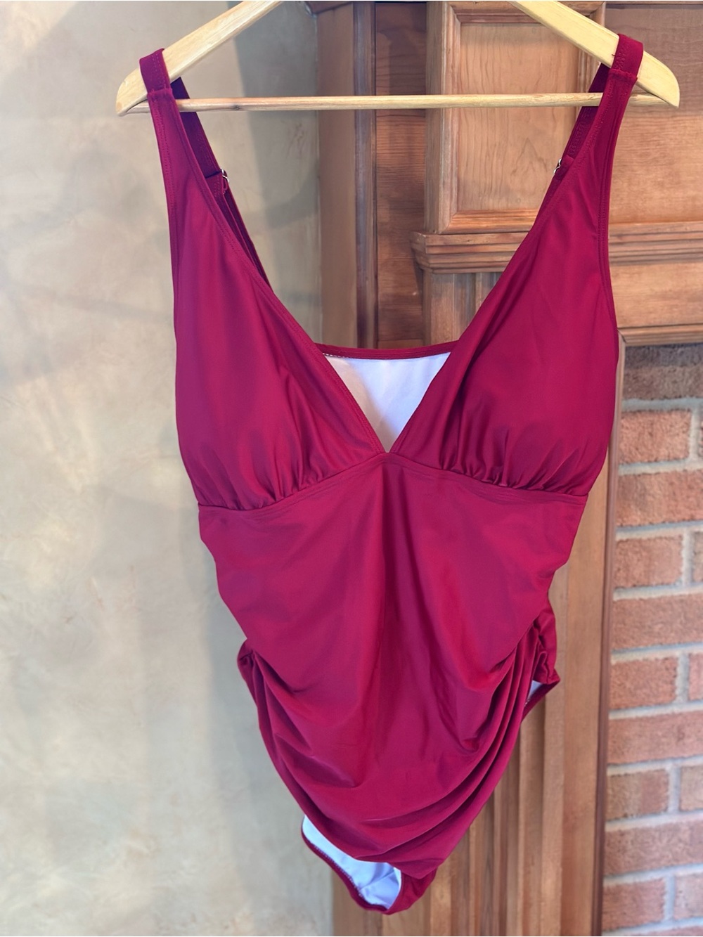 Plum Red V-Neck One-Piece Swimsuit